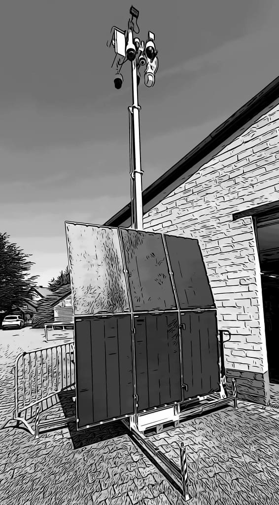 Secura Zone X / G-Line Solar-Überwachungsturm mit PTZ-Kameras - Secura.Zone Mobiler Solar-Überwachungsturm der Secura Zone X / G-Line mit PTZ-Kameras, Auto-Tracking-Köpfen und großflächigen Solarpanels für autarke Videoüberwachung von Baustellen, Solarparks. Mobiler Solar-Überwachungsturm der Secura Zone X / G-Line mit PTZ-Kameras, Auto-Tracking-Köpfen und großflächigen Solarpanels für autarke Videoüberwachung von Baustellen, Solarparks.