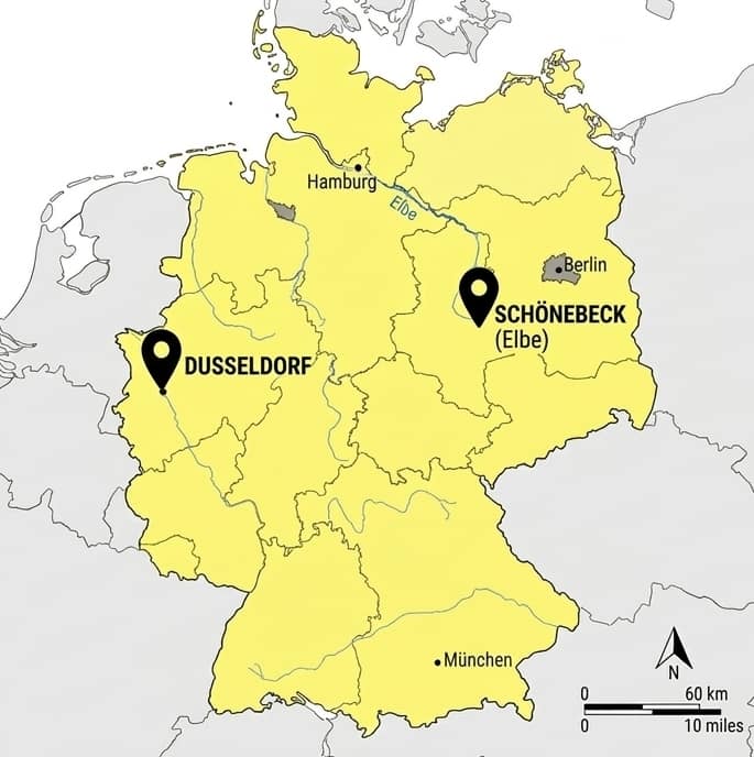 Secura-Standorte-Deutschland-Videoüberwachung - Secura.Zone Deutschlandkarte mit Standorten für mobile Baustellenüberwachung Düsseldorf und Schönebeck Deutschlandkarte mit Standorten für mobile Baustellenüberwachung Düsseldorf und Schönebeck